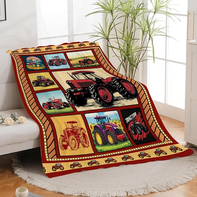 Truck Blanket, Red Trucks Throw Blanket, Farmhouse Tractor Gifts Blankets Stuff Fleece Flannel Plush for Men Boys Women Girls Lovers Adults Soft Bedding Gift for Sofa Bed Office Home Decor 40"X50"