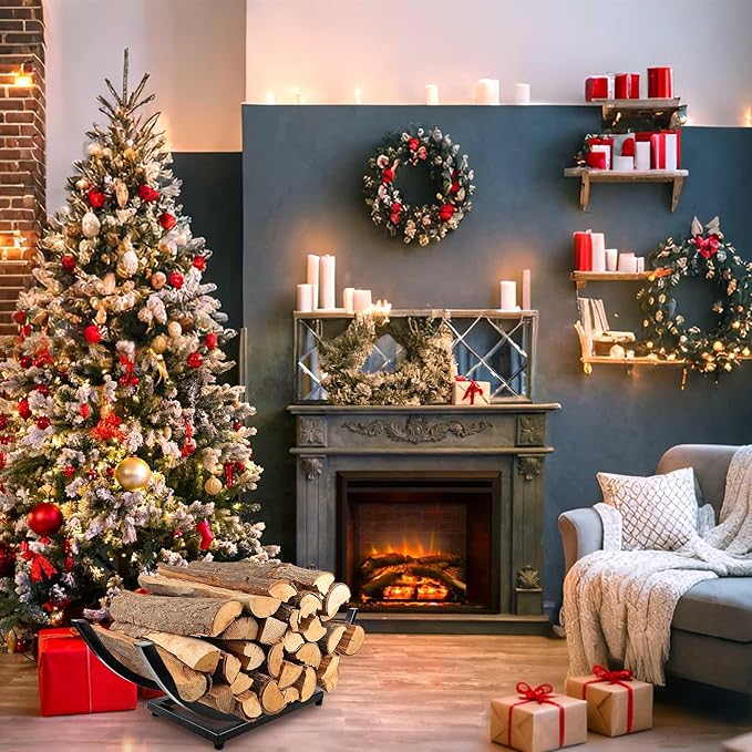 Curved Firewood Rack Firewood Holder: 22 Inch Heavy Duty Small Firewood Holder for Fireplace Indoor - Outdoor Log Rack Wood Holder