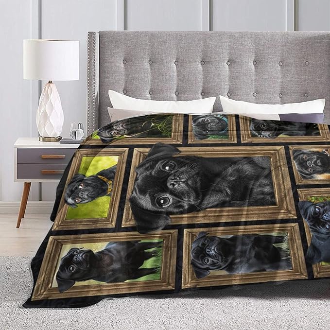 Black Pug Blanket Pug Dog Blankets Fleece Plush Flannel Super Soft Cozy Warm Lightweight Cute Pugs Dogs Decor Gifts for Boys Girls Kids Adults Men Women 40" x 50"