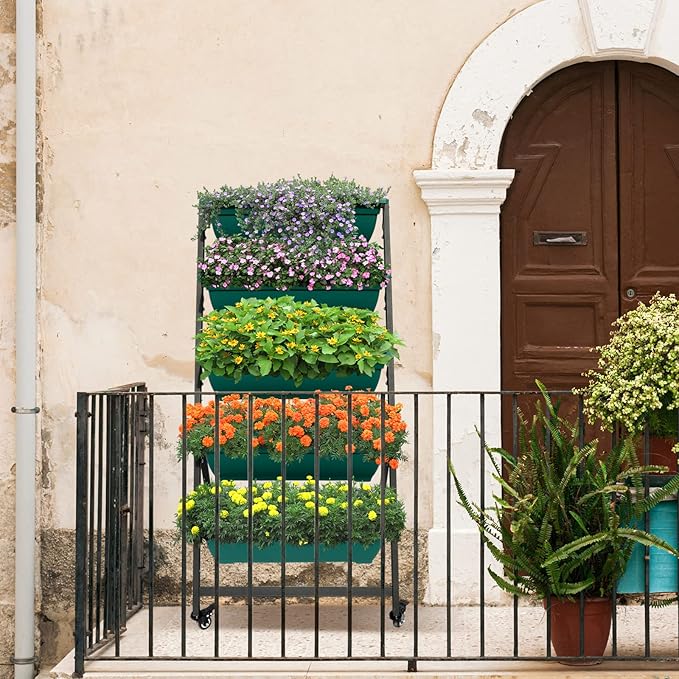 Vertical Raised Garden Bed, Freestanding Elevated Planter with Drain Holes, 5 Tier Planter Box Container Gardening Outdoor Indoor Gift for Flowers Vegetable Seeds Patio Balcony Greenhouse, Green