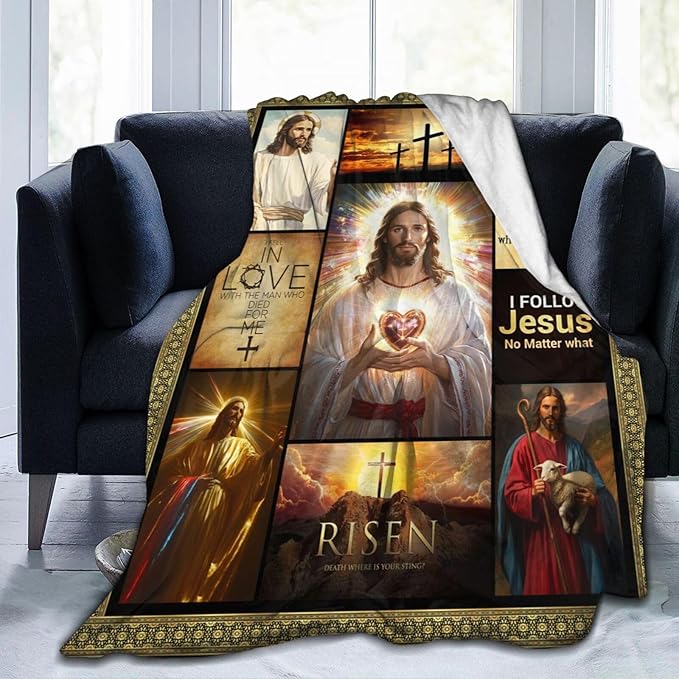 Jesus Throw Blanket Cozy Plush Christian Religious Gifts Blankets Flannel Fleece Lightweight Fuzzy Blanket for Girls Women Men Boys 80"X60"