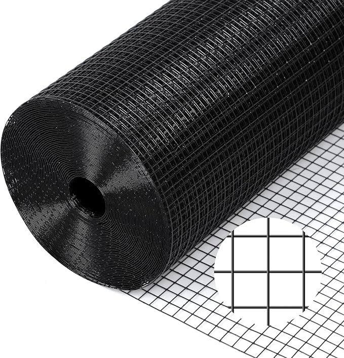 Black Hardware Cloth 19 Gauge 1/2 inch 36 inch x 50 Foot Chicken Wire Fenceing Roll PVC Coated Wire Mesh Vinyl Coated Fence for Chicken Coop Garden Fencing Rat Wire Mesh