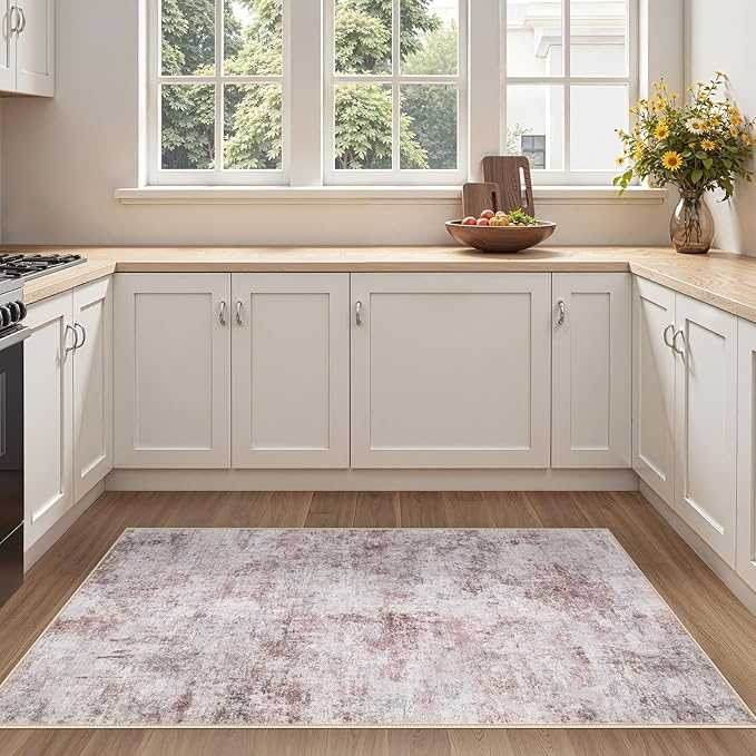 3x5 Area Rug Living Room Rugs - Washable Neutral Modern Abstract Soft Thin Large Rug Indoor Floor No Slip Rug Carpet for Bedroom Under Dining Table Home Office Decor - Pink Grey