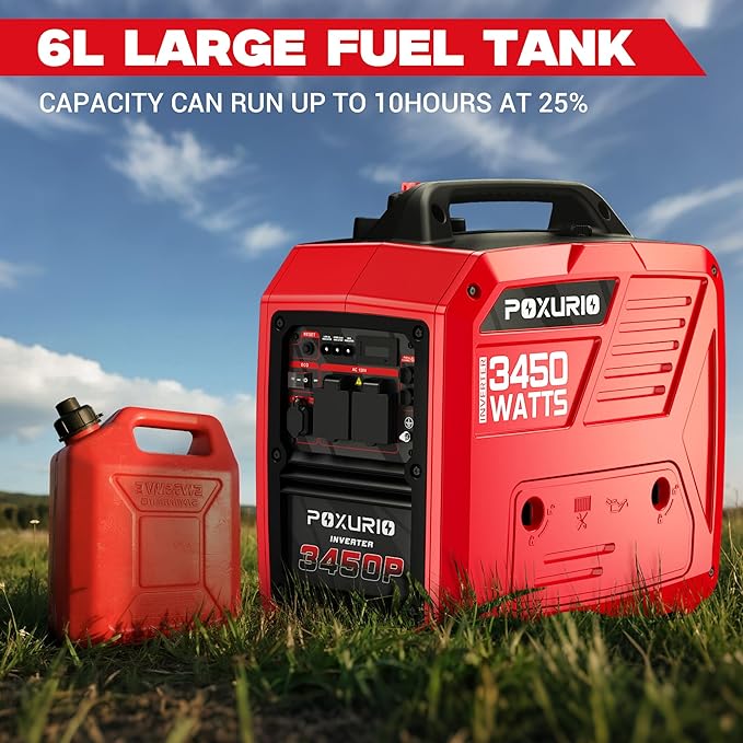 3450-Watt Dual Fuel Inverter Generator for Home Use, 1.6Gallon Large Fuel Tank Up to 8.3 Hours Use, 120V Gas Powered Generator Super Quiet, Red