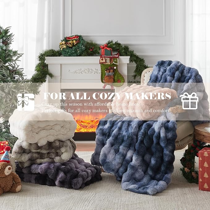 Faux Fur King Blanket for Couch, 1000 GSM Cozy Fuzzy Fluffy Soft Plush Thick Bubble Sherpa Blanket for Sofa Bedroom Living Room, Mothers Day Birthday Gifts for Women Home Decor