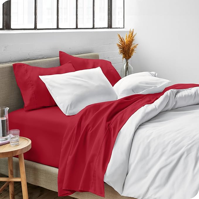 Bare Home Twin Sheet Set - 1800 Ultra-Soft Microfiber Twin Bed Sheets - Double Brushed - Deep Pockets - Easy Fit - Extra Soft - 3 Piece Set - Bedding Sheets & Pillowcases (Twin, Red)