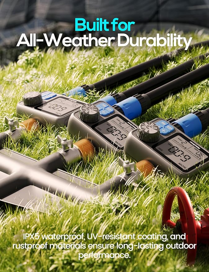 Sprinkler Timer, Programmable Irrigation Water Timer with 2 Brass Inlet for Garden Hose, Automatic Watering System for Yard Lawn, Rain Delay