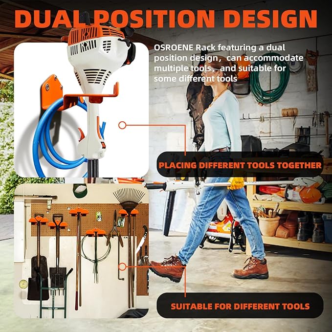 Weedeater Hanger, 1 Pack Weed Eater Hanger for Wall, Heavy Duty Weed Wacker Hooks for Garage, Garage Organization Storage Shed Organizer Mounted Trimmer Rack
