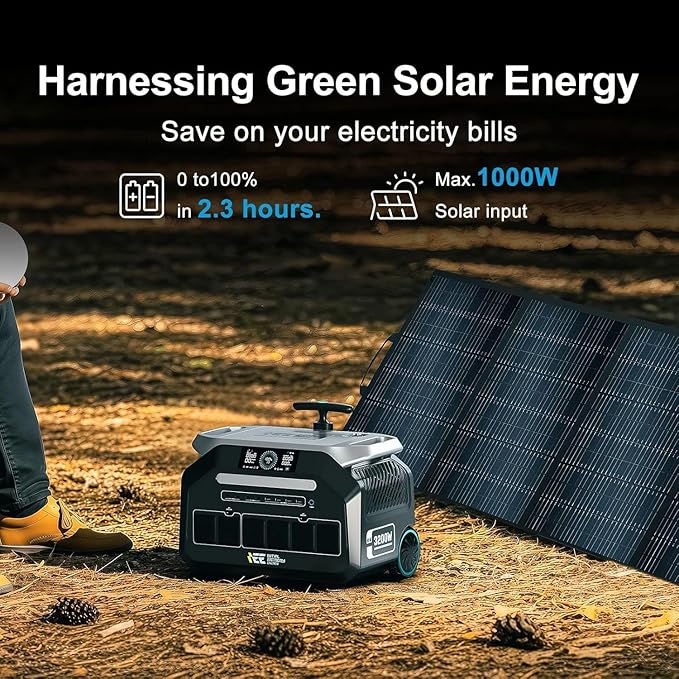 IEE P3200 Portable Power Station 3200W with 2x200W Solar Panel, 2048Wh Solar Generator, 1800W AC Charging, AC Outlets x 4, LiFePO4 Battery Power Station for Home Backup, Camping, RV, Emergency