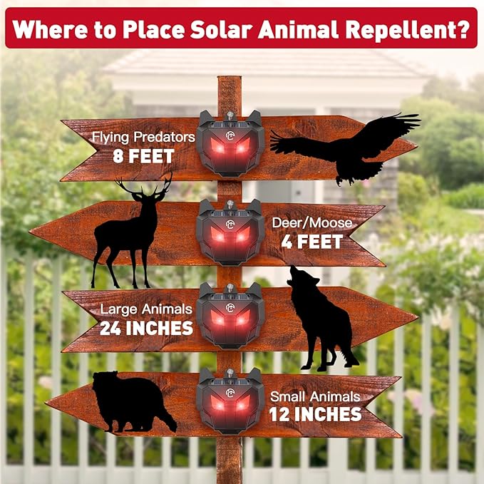 X-PEST Solar Nocturnal Animal Repeller with Red LED Flashing Lights – Effective Coyote, Raccoon, Skunk, Deer & Hawk Deterrent – Waterproof Predator Lights for Yards, Gardens & Chicken Coops