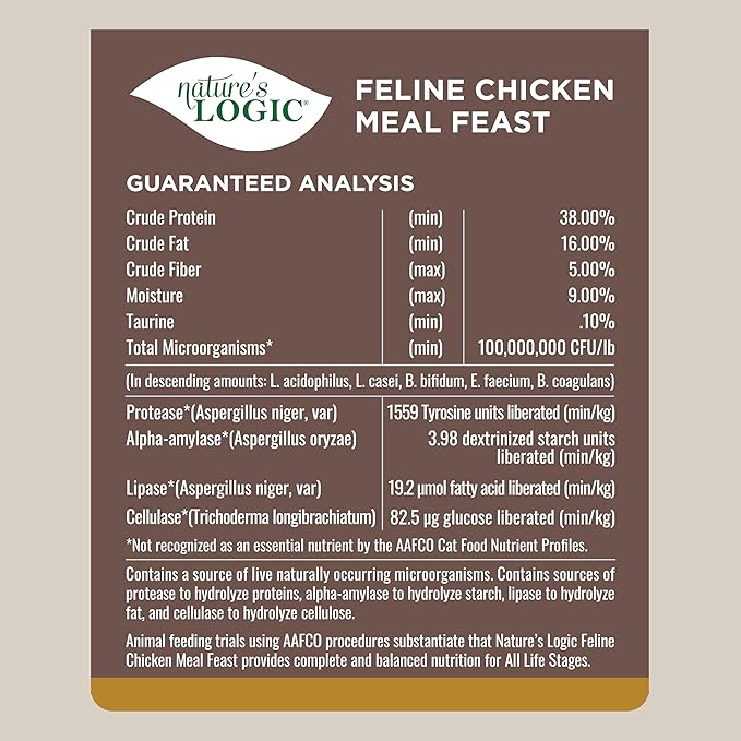 Nature's Logic Feline Chicken Meal Feast Cat Food - High-Protein Dry Food for Cats, 100% Natural Nutrition with Probiotics & Prebiotics - All Life Stages - Chicken, 3.3lbs