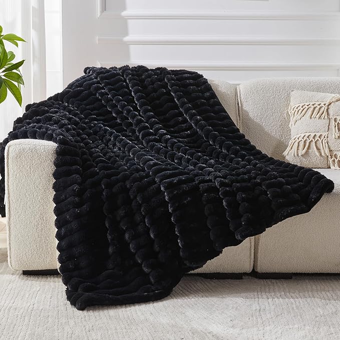 Faux Fur Throw Blanket for Couch, 1000 GSM Cozy Fuzzy Fluffy Soft Plush Thick Bubble Sherpa Blanket for Sofa Bedroom Living Room, Mothers Day Birthday Gifts for Women Home Decor