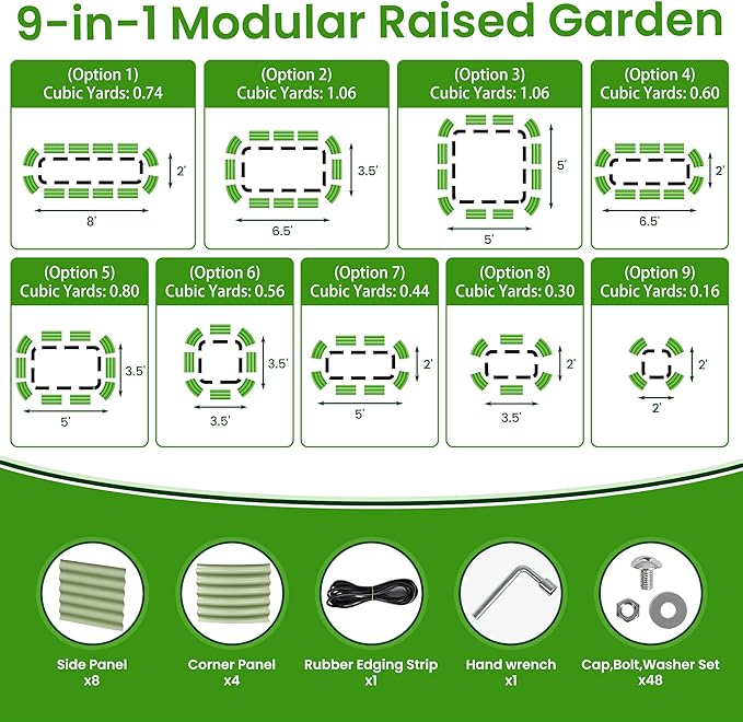 8 X 2 X 1.4 Ft Galvanized Raised Garden Bed,Sturdy and Easy to Assemble Oval Raised Planter Beds Outdoor for Vegetables, Gardening, Flowers, Fruits（Light Green）