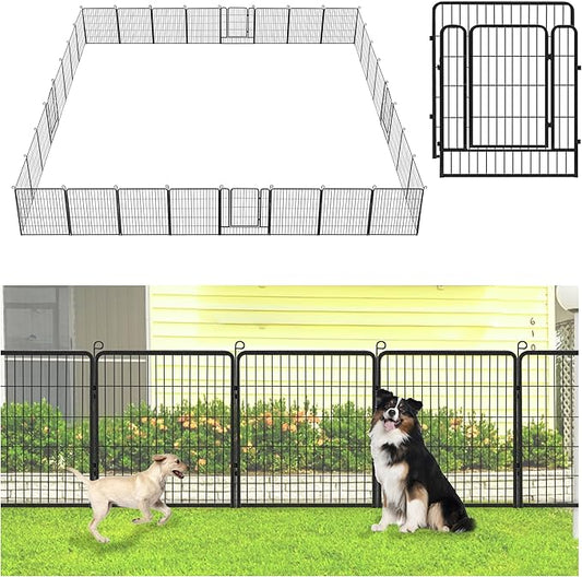 Decorative Metal Garden Fence with Gate Dog Fence Outdoor for Yard, 32in(H) x 96Ft(L) No Dig Fence 36 Panels Fencing for Dogs Animal Barrier Fence Garden Fencing for Yard, Patio, Flower Bed