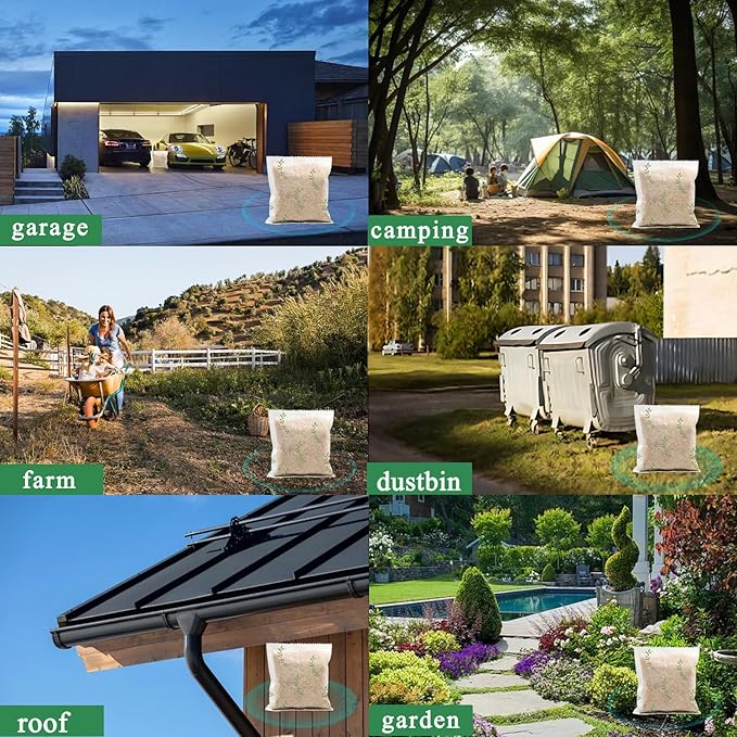 Natural Raccoon Repellent Granules | Eco-Friendly, Non-Toxic & Long-Lasting Protection with Garlic, Peppermint & Wintergreen Oils | Safe for Pets and Children |6-Pack (25g per Bag)