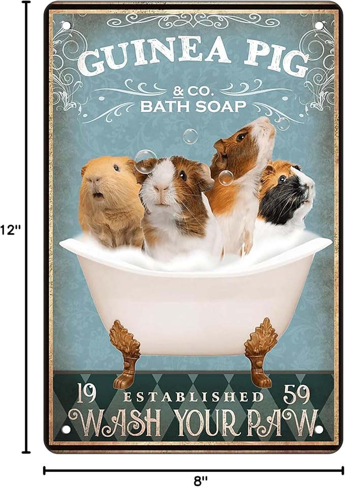 Funny Guinea Pig Decor Bathroom Wall Decor Sign Bathtub Decor Guinea Pig lovers Accessories Farm Home Wall Art Poster Retro Bar Poster 8x12 In