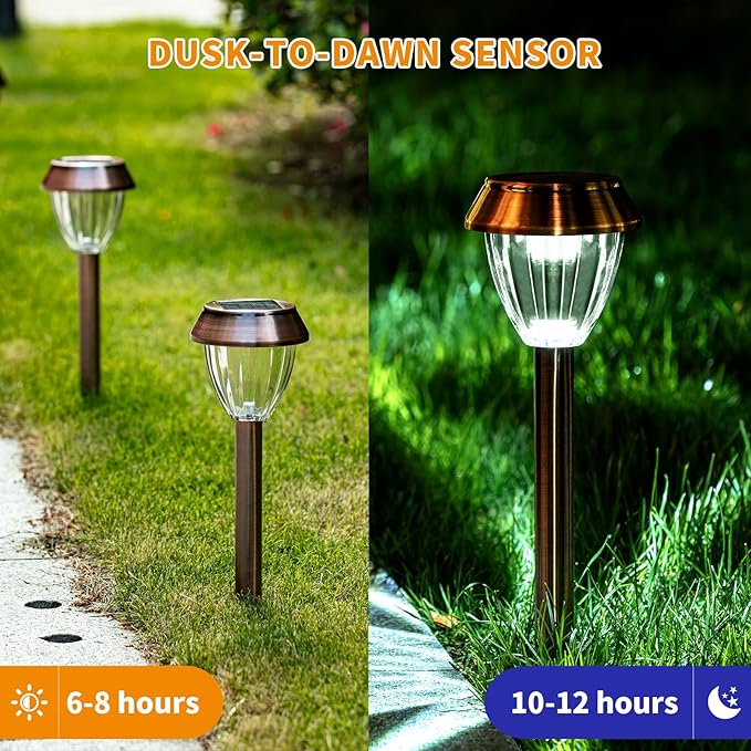 6 Pack Solar Pathway Lights Outdoor, New Upgraded Adjustable Warm & Cool White Solar Lights Outdoor Waterproof, Solar-Powered Garden Light for Path, Walkway, Yard, Driveway, Lawn, Backyard Decor