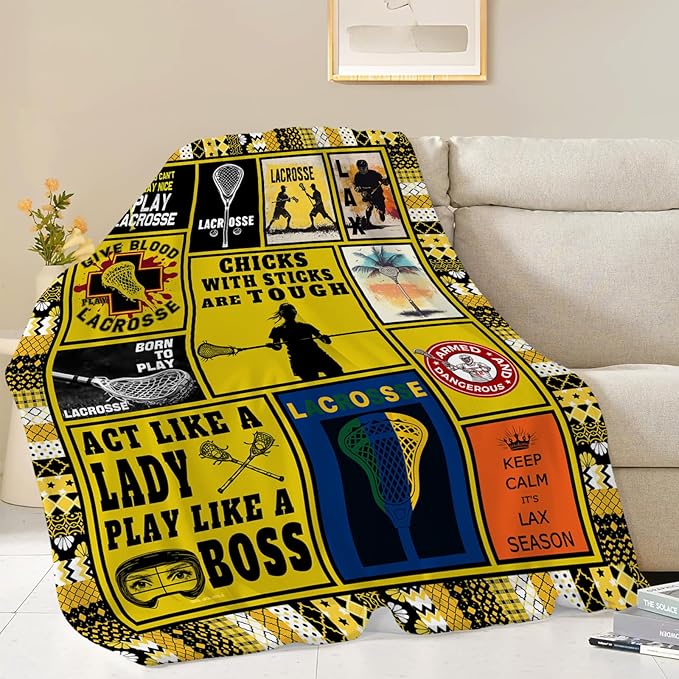 Lacrosse Blanket, Lacrosse Throw Blanket, Sports Gifts Blankets Stuff Fleece Flannel Plush for Girls Women Men Boys Lovers Adults Soft Bedding Gift for Sofa Bed Office Home Decor 60"x50"