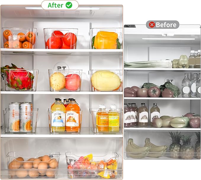 Attelite 12 Pack Clear Plastic Storage Bins, Multi-Use Pantry Organizers and Storage, Pantry Organizer Containers for Home, Kitchen, Freezer, Fridge, Cabinet, Bathroom and Under Sink Organizing