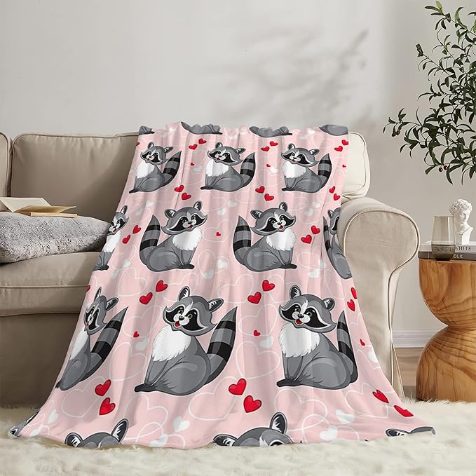 Cute Raccoon Blanket for Girls Women Gifts for Raccoon Lovers Raccoon Throw Blanket for Kids Adults Ultra Soft Cozy Fleece Blanket for Couch Sofa Bed Pink 40"x50"