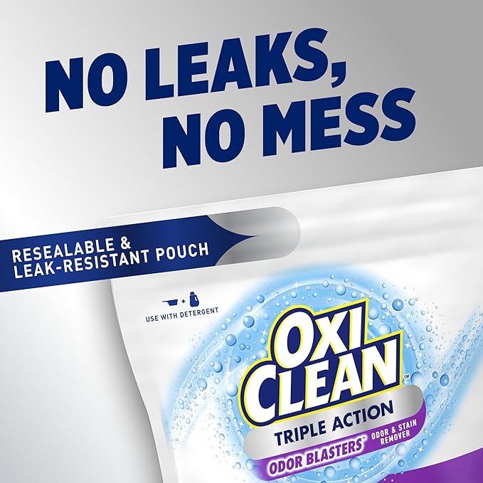 OxiClean Triple Action Odor Blasters Odor and Stain Remover Powder, Use with Detergent, Eliminates Tough Odors and Removes Stains, Color Safe and Chlorine Free, 6.5 lbs