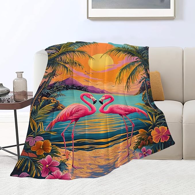 Flamingo Blanket Tropical Animal Floral Throw Blankets Gifts for Girls Boys Kids Flamingo Lover Soft Cozy Fleece Plush for Couch Sofa Bed 80"x60"