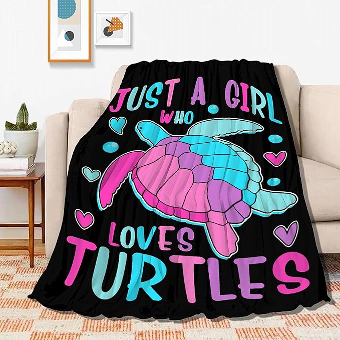 Just Girl Who Loves Turtles Blanket Soft Blankets and Throws Flannel Cozy Lightweight Quilt Gift Perfect for Bed Sofa Couch-60 x50 Medium for Teen