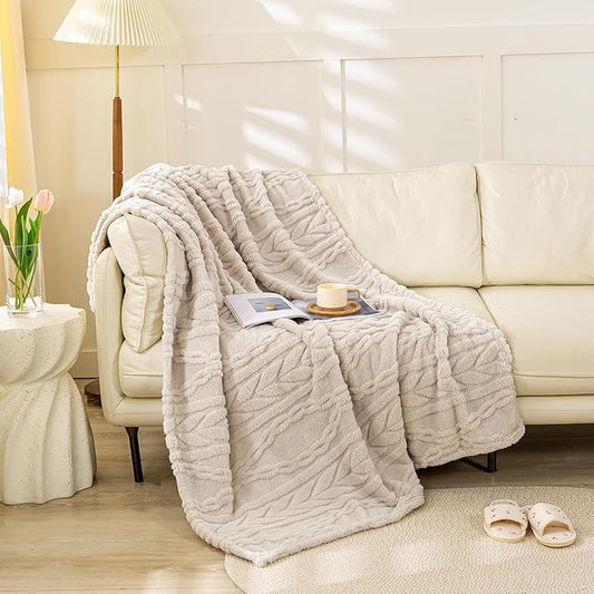 YUSOKI Sherpa Throw Blanket(Without Pillows)-3D Stylish Design Super Soft Cozy Blanket Thick Plush Fluffy Blankets for Teen Girls Women Couch Bed Sofa Chair Men Boys Gift(Linen,50"x65")