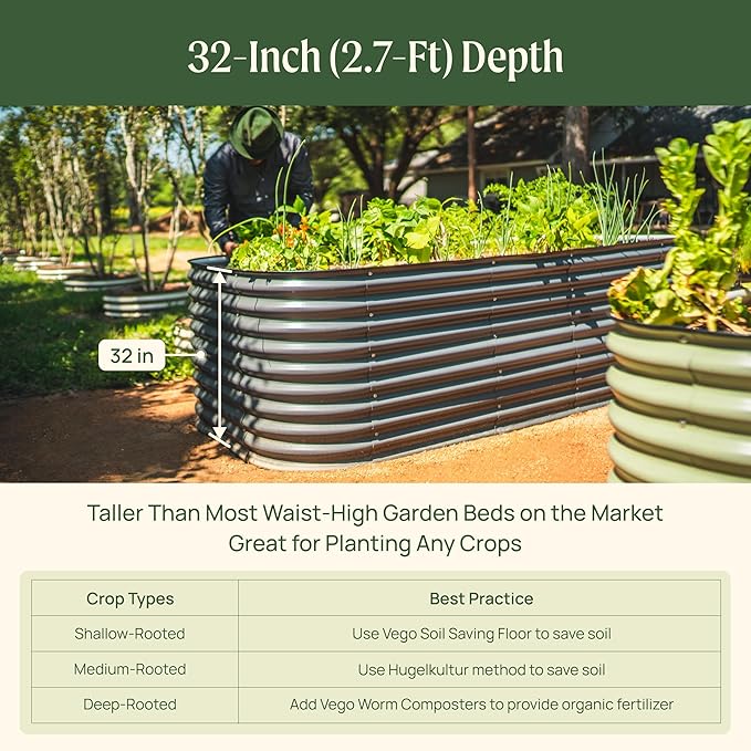 32" Extra Tall Raised Garden Bed Kits, 4 x 8 x 2.7ft Raised Planter Box Outdoor, 2.5 x 9.5 x 2.7ft Deep Root 10 in 1 Modular Metal Raised Beds for Gardening Vegetables Flowers Fruits - British Green