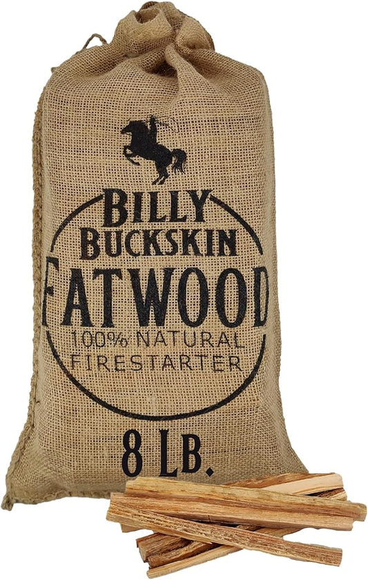 8lb Burlap Bag of Fatwood Fire Starter Sticks - Gift Set of Fatwood Sticks - Comes in a Stylish Jute Bag - Easy & Safe Way to Start a Fire with Just 2 Pieces - 8 Pound Sack by Billy Buckskin