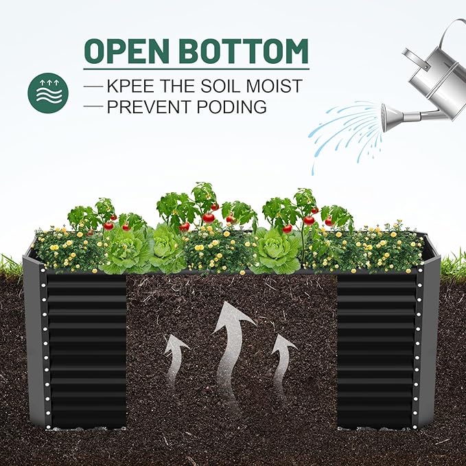 Land Guard 6x3x3ft Rectangular Galvanized Raised Garden Beds, Large-Capacity Metal Planter Box Outdoor, Durable Deep Raised Garden Bed 3ft Tall, Raised Beds for Gardening Vegetables, Dark Grey