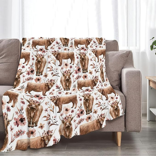 Highland Cow Blanket Super Cozy Soft Highland Cow Throw Blanket Warm Plush Fluffy Cow Lightweight Fleece Flannel Gifts Blankets for Kids Adults 60"X50"
