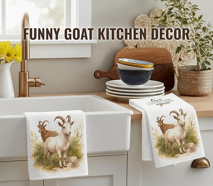 InnoBeta Funny Goat Gifts, Hand Kitchen Towel 2 Pack, 16 x 24 in Microfiber Dish Tea Towel, Live Like Someone Left The Gate Open