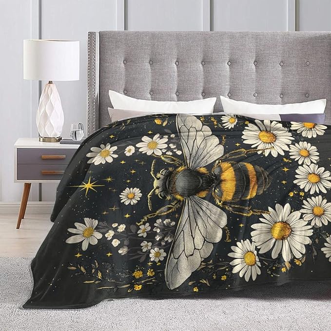 Bee Blanket Honey Bees Throw Blanket Soft Warm Cozy Fuzzy Plush Bumble Bee Throw Blanket Gifts for Girls Women Bees Lightweight Fleece Flannel Gift Blankets for Kids Adults 60"X80"