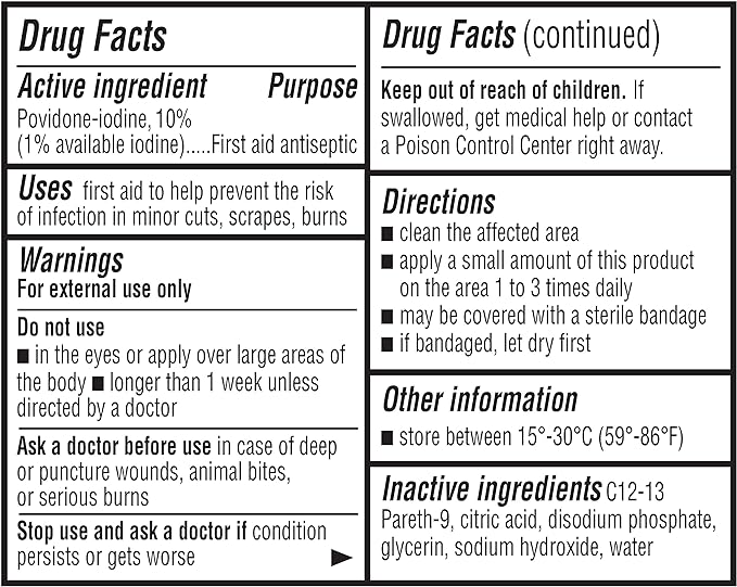 Amazon Basics First Aid Antiseptic, 10% Povidone Iodine Solution, 4 Fluid Ounces, 4-Pack (Previously Solimo)