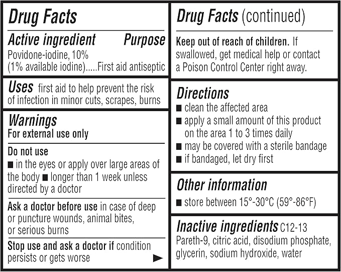 Amazon Basics First Aid Antiseptic, 10% Povidone Iodine Solution , Unflavored, 4 Fluid Ounces, 1-Pack (Previously Solimo)