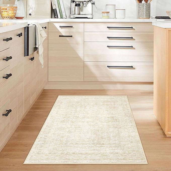 Washable Area Rug 2x3: Moroccan Entryway Rug Geometric Farmhouse Boho Throw Rug Non Slip Low Pile Soft Indoor Doormat for Entrance Bedroom Kitchen Hallway (Beige,2x3)
