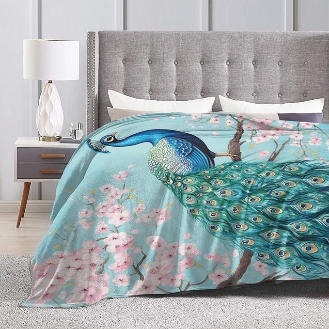 Peacock Fleece Throw Blanket - Cozy Warm Plush Soft Lightweight Animal Decor Flannel Bedding Stuff - Gifts for Lovers Girls Boys Adults Women - Bed Travel 40"x50"
