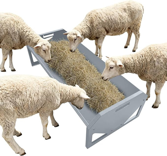GarveeLife Livestock Feeding Trough, Heavy Duty Steel Livestock Trough for 10 Sheep Once, 22 Gallon Capacity 45.13" Hay Feeder for Horse, Goat, Sheep, Cattle, Cow, Alpaca, Silver