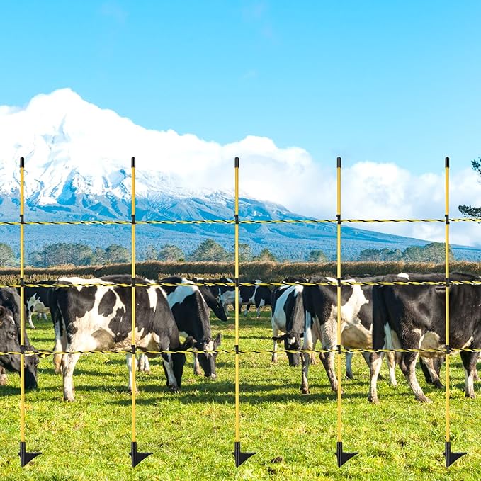 Sasylvia 36 Pcs 45 Inch Fiberglass Electric Fence Posts with 328 Feet Poly Wire Easy Step in Posts Electric Fence Kit for Goats, Sheep, Lambs Livestock in Garden Backyard Farm
