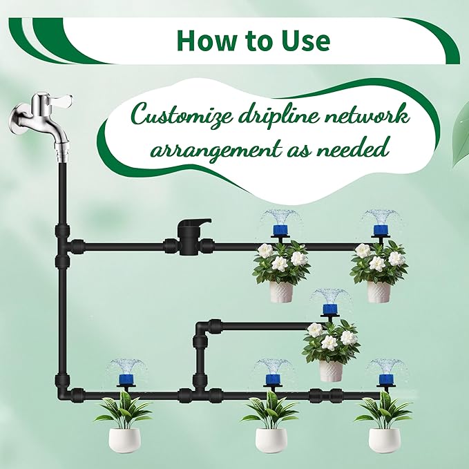 52Pcs 1/4" Drip Irrigation Quick Connect Fittings Kit (12 Couplings, 10 Tees, 12 Elbows, 5 Shut Off Valves, 12 Plugs & Tubing Cutter), Drip Line Connectors for 1/4" Tubing