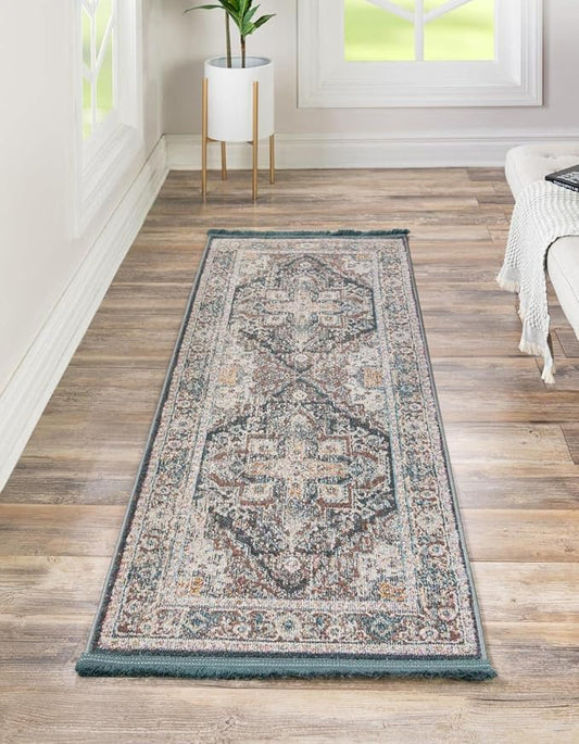 Unique Loom Baracoa Collection Area Rug - Prado (2' x 8' Runner, Gray/ Blue)