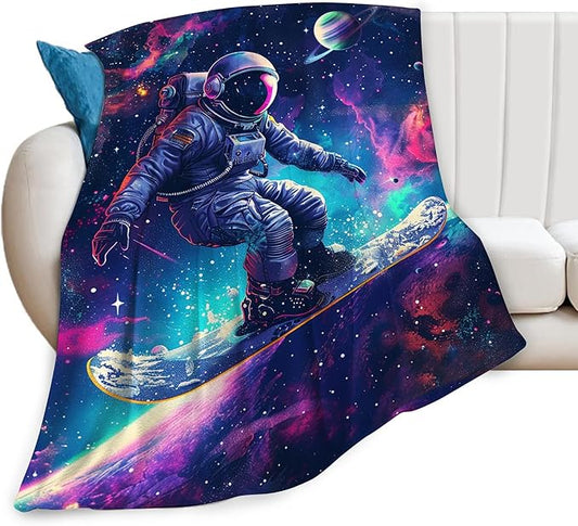 Spaceman Astronaut Throw Blanket - Soft Warm Cozy Fleece for Couch, Sofa, Bed - 50"x40" - Gifts for Boys, Girls, Women, Men, Kids, Adults