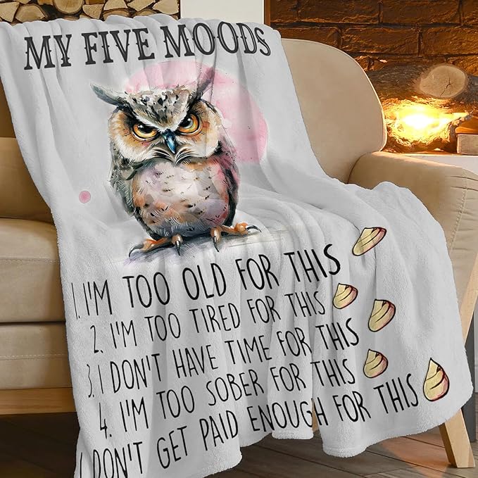 Cute Owl Throw Blanket Funny Owl Five Modes Decor Blanket Super Cozy Plush Lightweight Soft Plush Flannel Fleece Blanket Gifts for Girls Boys Kids Women Men Teenager for Sofa Bed Couch 60"X80"