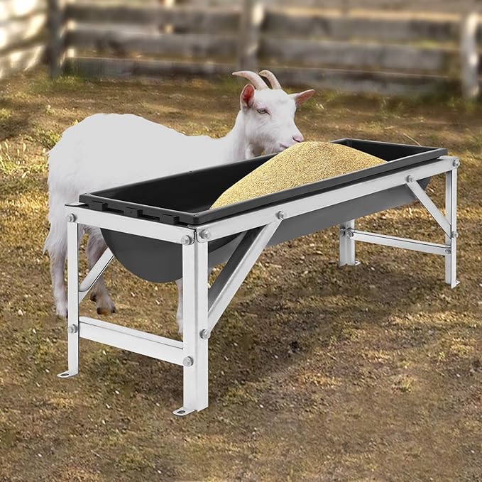 Livestock Feed Trough with Stand, 35L/9.25Gal Capacity Livestock Water Trough with Triangular-Structure Stand 39" Long Portable Farm Animal Feeder for Calves, Pigs, Sheep and Horses (Black)