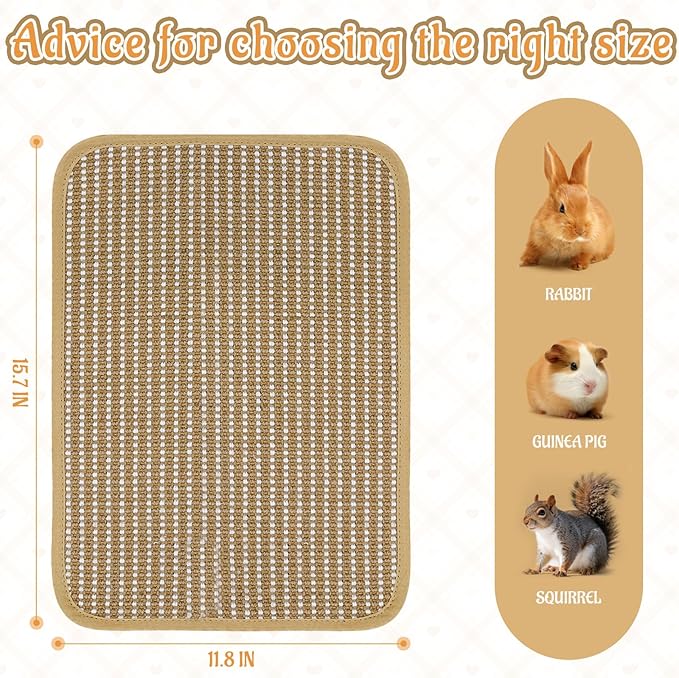 Rabbit Scratching Pad, Sisal Scratching Pad for Bunny, Guinea Pig, Cat. Resting Mats for Cages, Forage Grass Mat Indoor Essentials Accessories (4PCS)