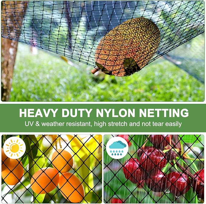 Bird Netting - Heavy Duty Nylon Net with 3/4' Mesh for Garden Protection, Chicken Coop and Orchard