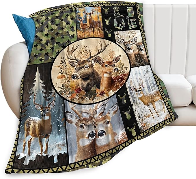 Ultra Soft Cozy Deer Camo Throw Blanket - Fleece Fuzzy Plush - Hunting Lovers Decor Gifts for Women, Girls & Adults - Couch, Sofa - 80"x60"