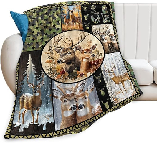 Ultra Soft Cozy Deer Camo Throw Blanket - Fleece Fuzzy Plush - Hunting Lovers Decor Gifts for Women, Girls & Adults - Couch, Sofa - 80"x60"