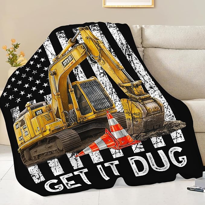 Excavator Truck Blanket Cozy Plush Construction Throw Blankets Fuzzy Flannel Fleece Tractor Toys Gifts Car Theme Decor for Girls Boys 50"X40"